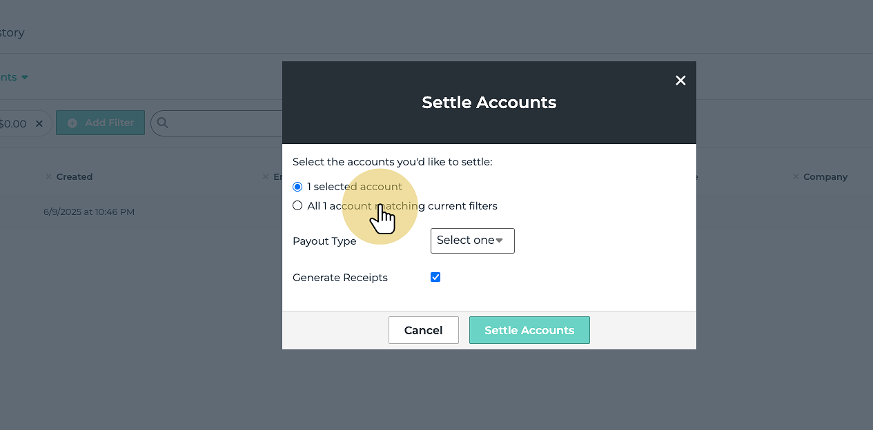 Click "All XX account matching current filters"